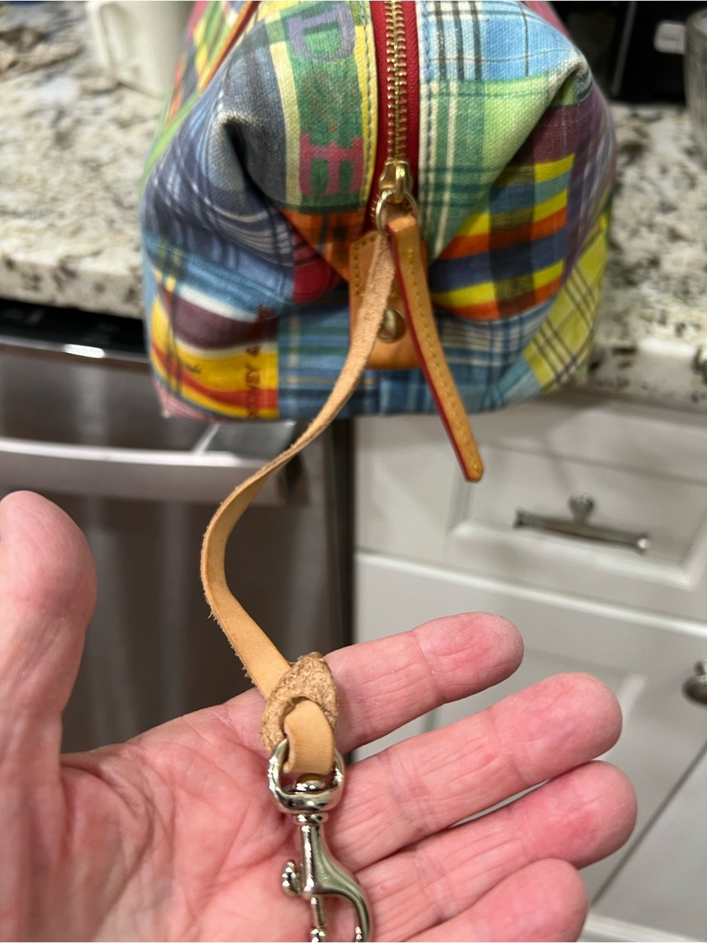 This is a vintage Dooney & Bourke Y2K "Picnic Ant" Madras bag leather handles - Picture 7 of 13